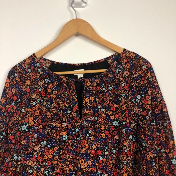 J Crew Women's Crinkle Peasant Top Long Sleeve Floral Print Keyhole Neck Small - Picture 3 of 6
